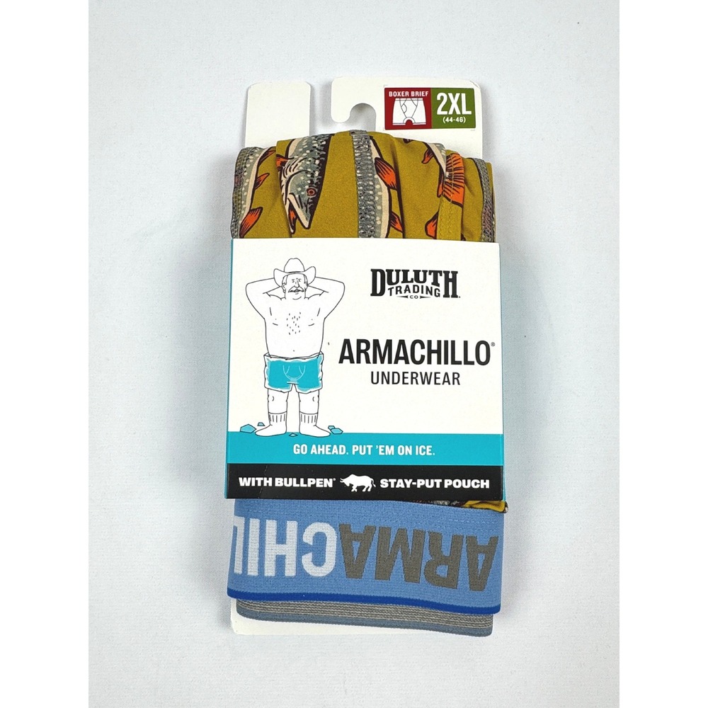 Duluth Trading Co Armachillo Bullpen Boxer Briefs Northern Pike Fish Print 2XL